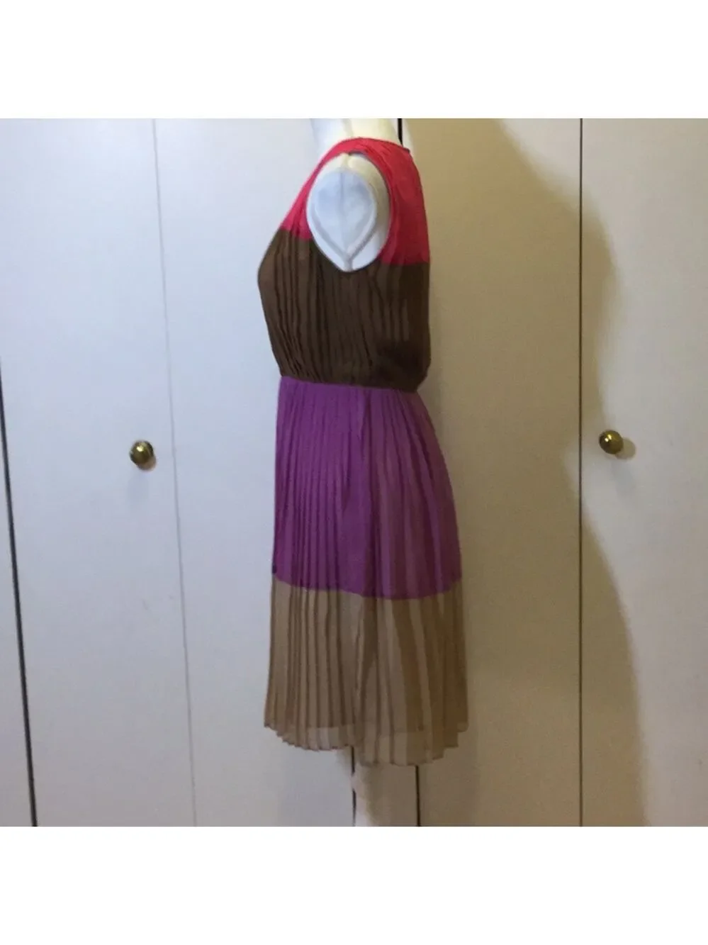 Julie Dillon NY Colorblock Pleated Sleeveless Mini Dress - Pink/Brown /Tan, sz 0 - Picture 4 of 7